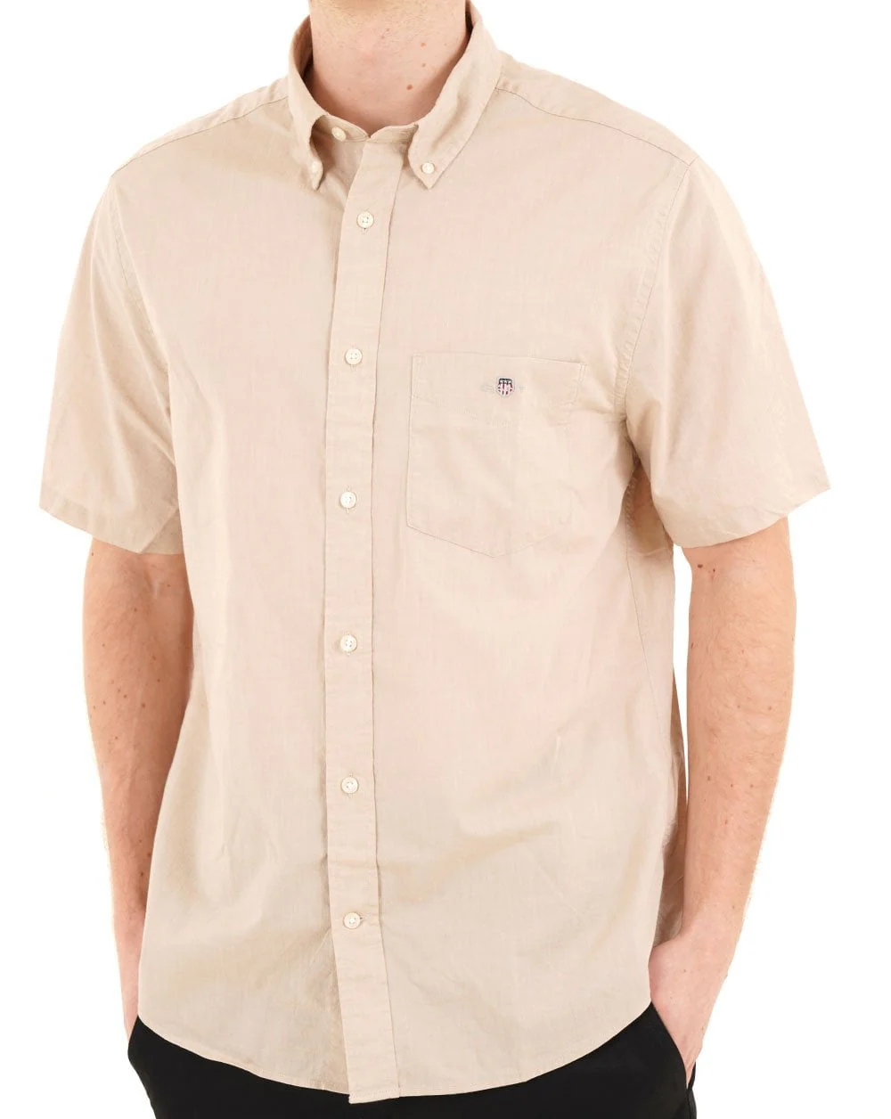 Gant Poplin Short Sleeve Shirt Oat Beige - Image 3