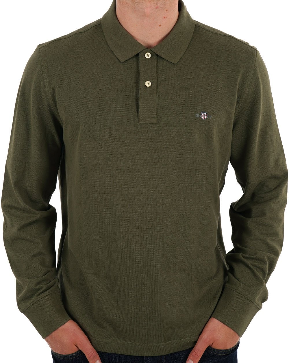 Gant Shield LS Pique Polo Olive Green