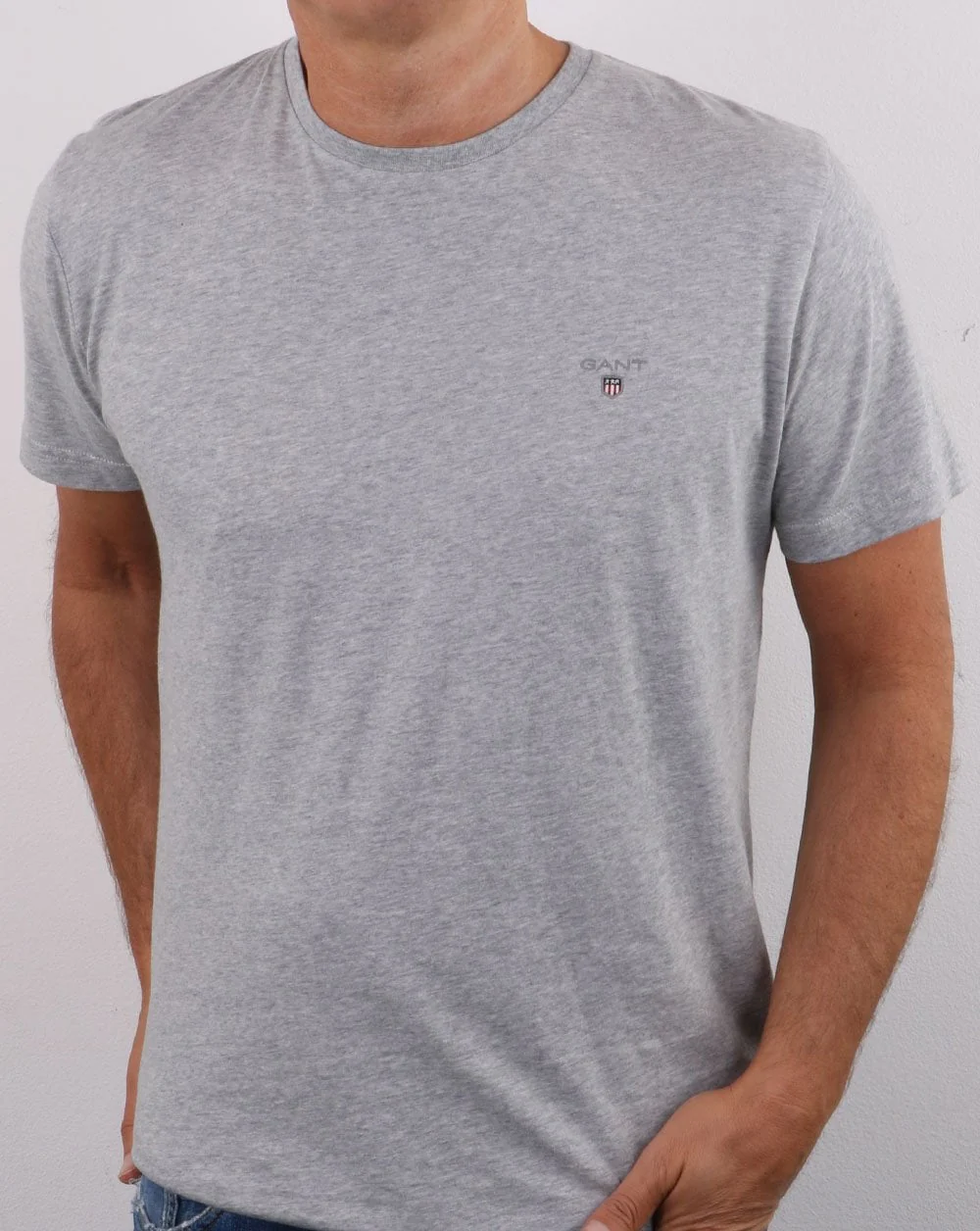 Gant Solid Crew Neck T Shirt Light Grey Melange - Image 2