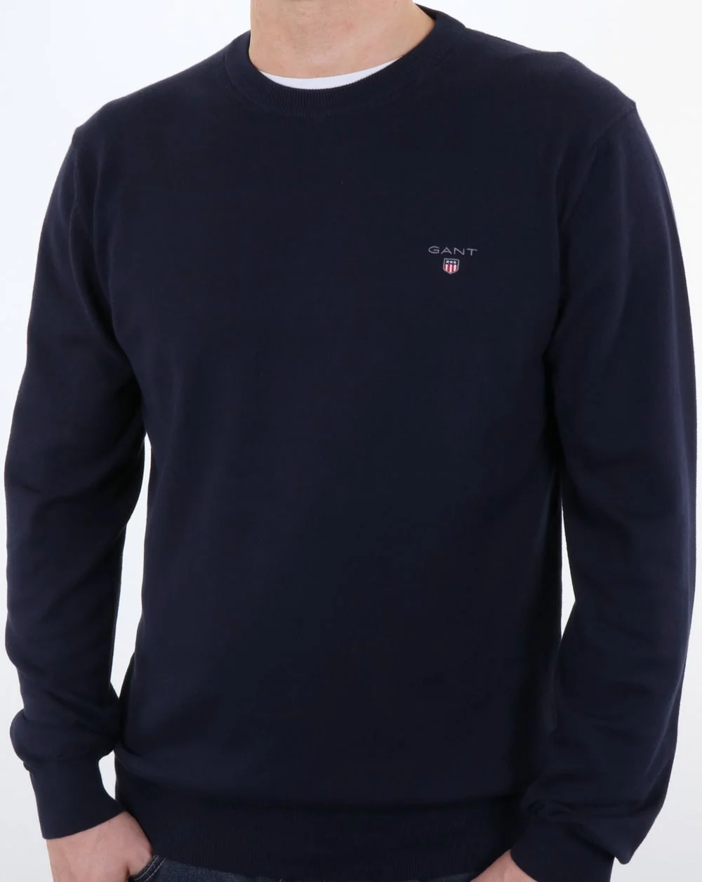 Gant Stretch Lightweight Cotton Jumper Evening Blue - Image 3