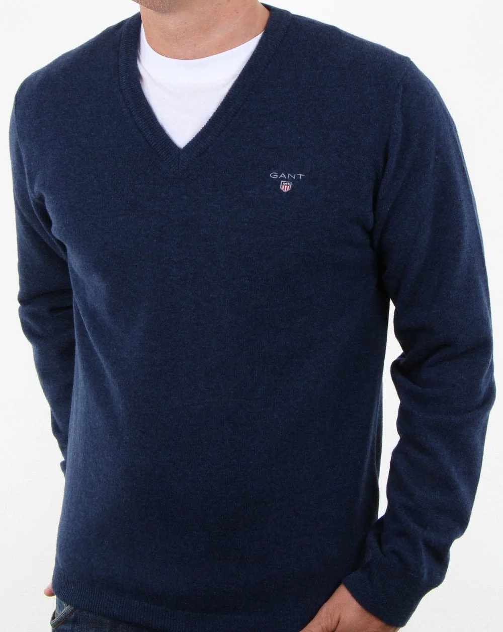 Gant Super Fine Lambswool V-neck Dark Cobalt Blue - Image 2