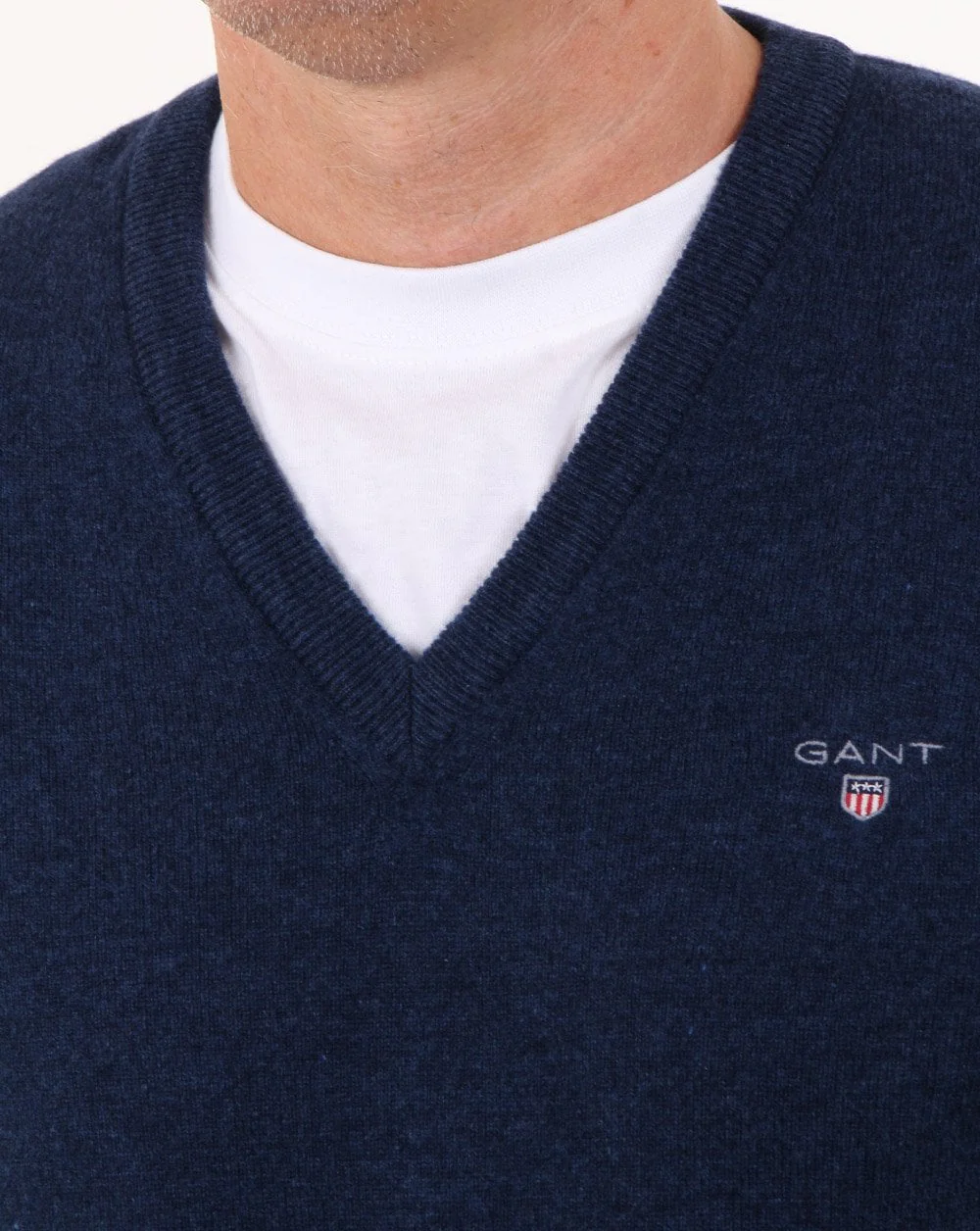 Gant Super Fine Lambswool V-neck Dark Cobalt Blue - Image 4