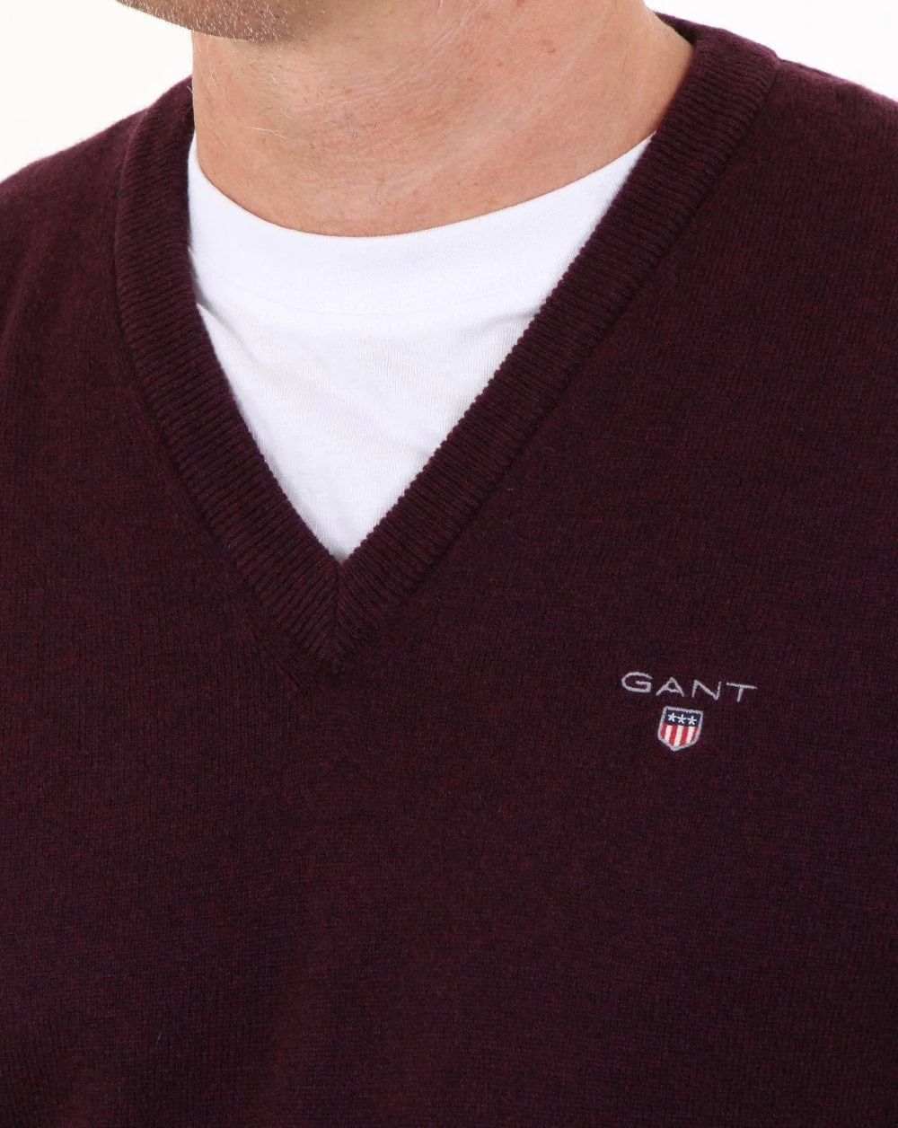 Gant Super Fine Lambswool V-neck Jumper Dark Burgundy - Image 4