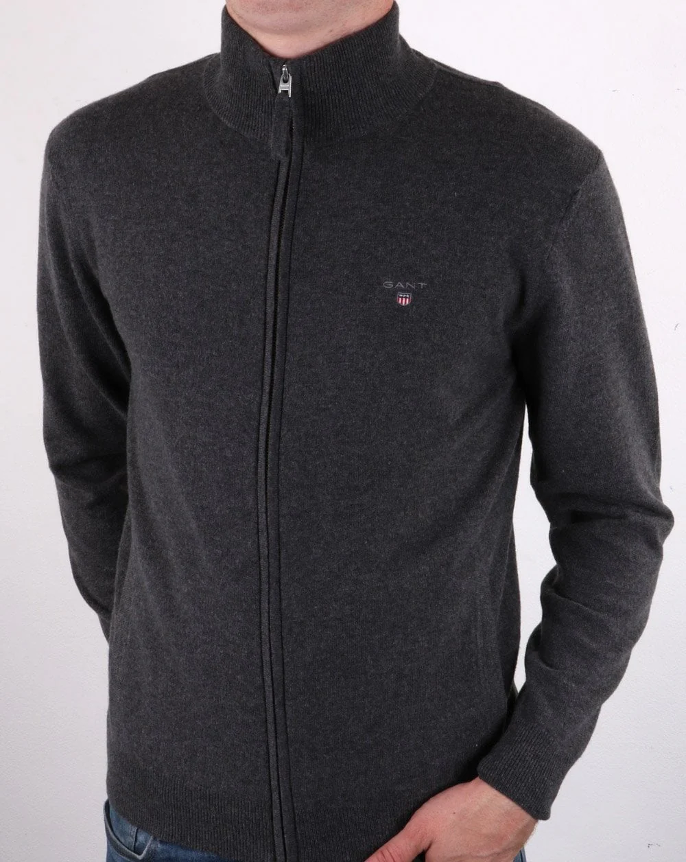 Gant Superfine Lambswool Zip Cardigan Dark Grey - Image 2