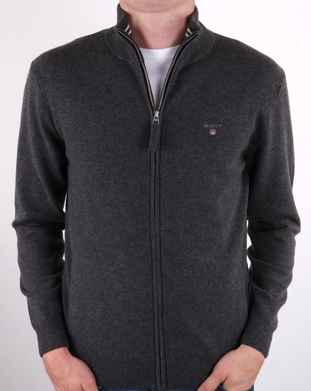 Gant Superfine Lambswool Zip Cardigan Dark Grey - Image 3
