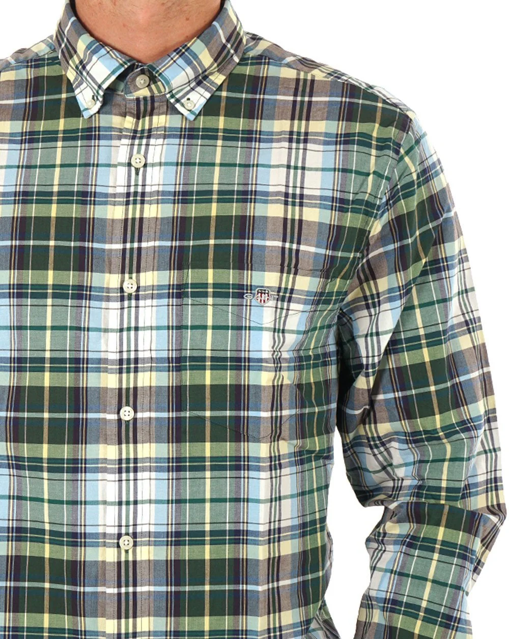 Gant Tartan Checked Poplin Shirt Deep Forest Green - Image 2