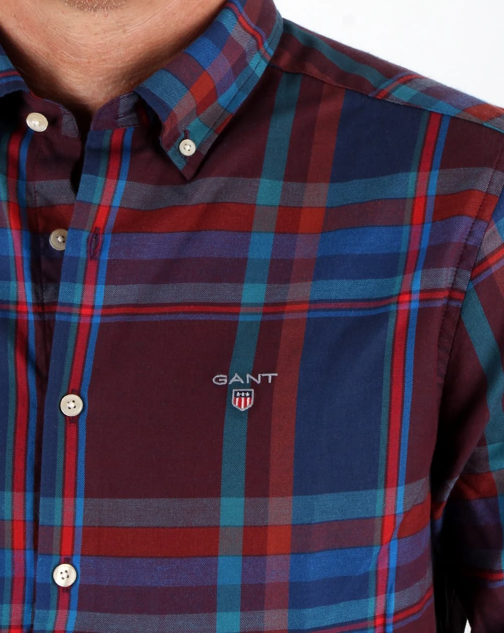 Gant Tech Prep Wool Big Check Shirt Port Red - Image 2