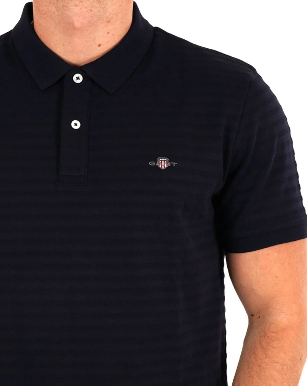Gant Textured Stripe Polo Shirt Navy Blue - Image 2