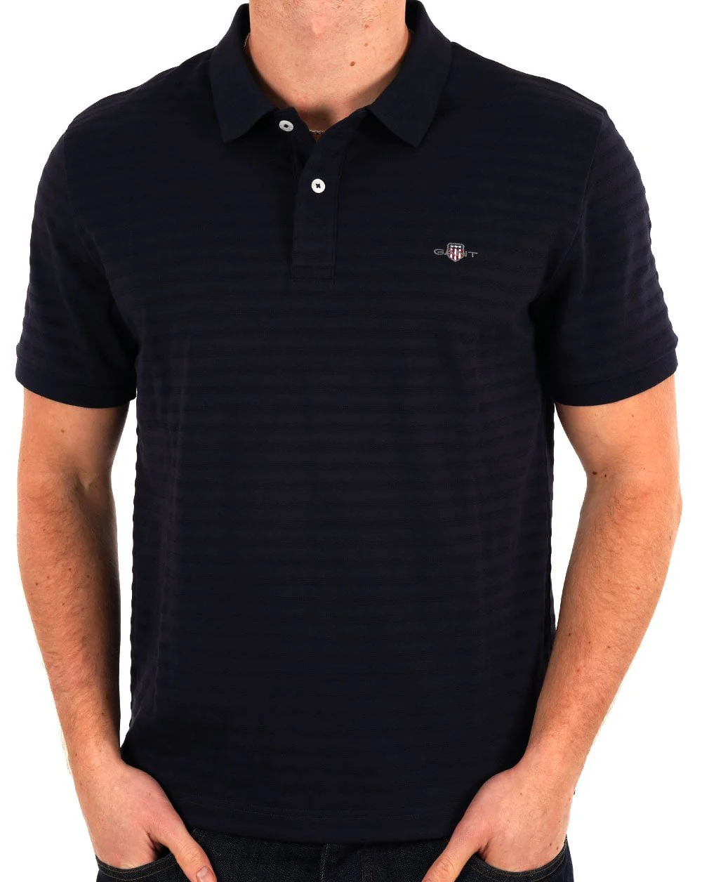 Gant Textured Stripe Polo Shirt Navy Blue - Image 3