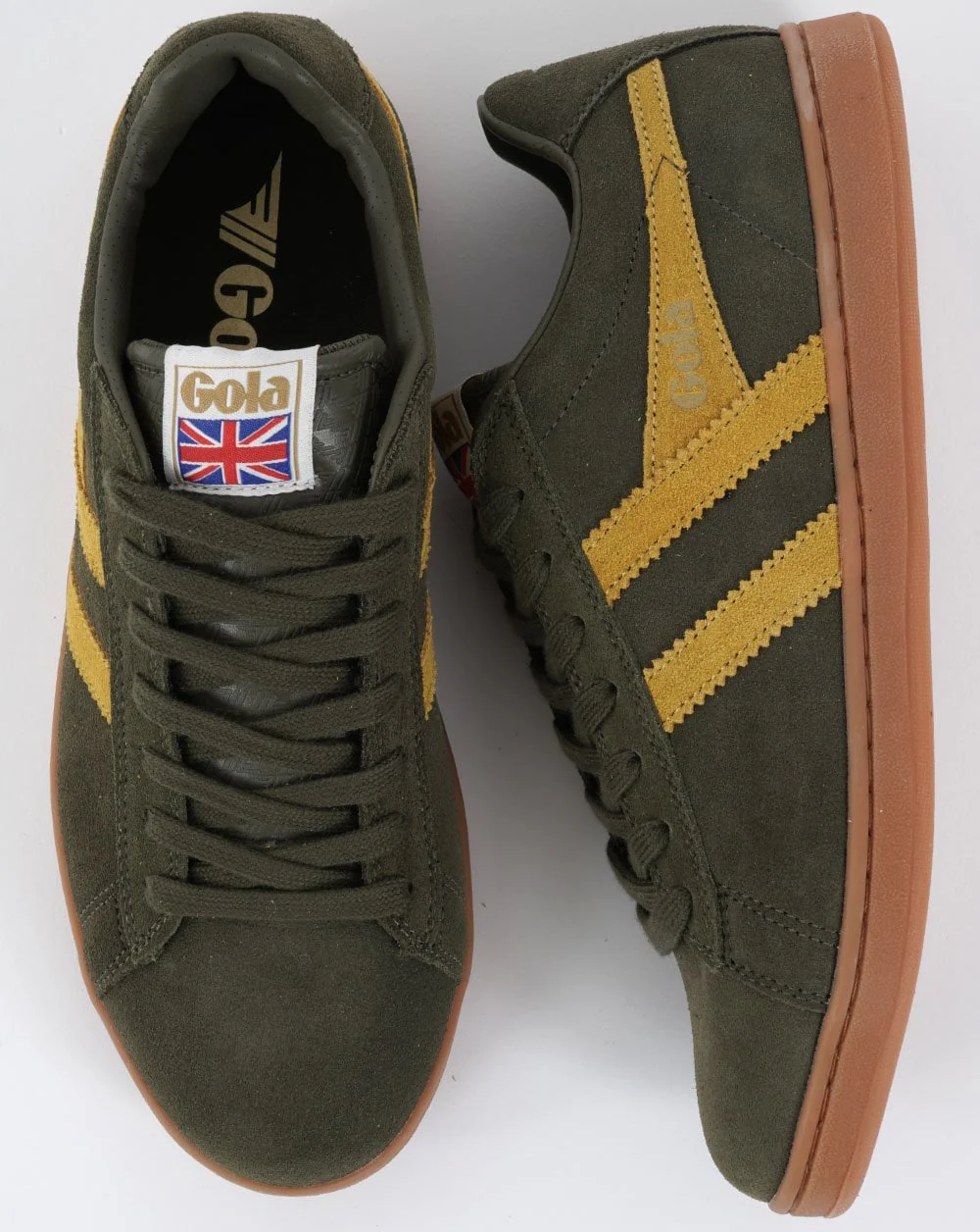 Gola Equipe Suede Trainer Khaki/Sun/Gum - Image 2