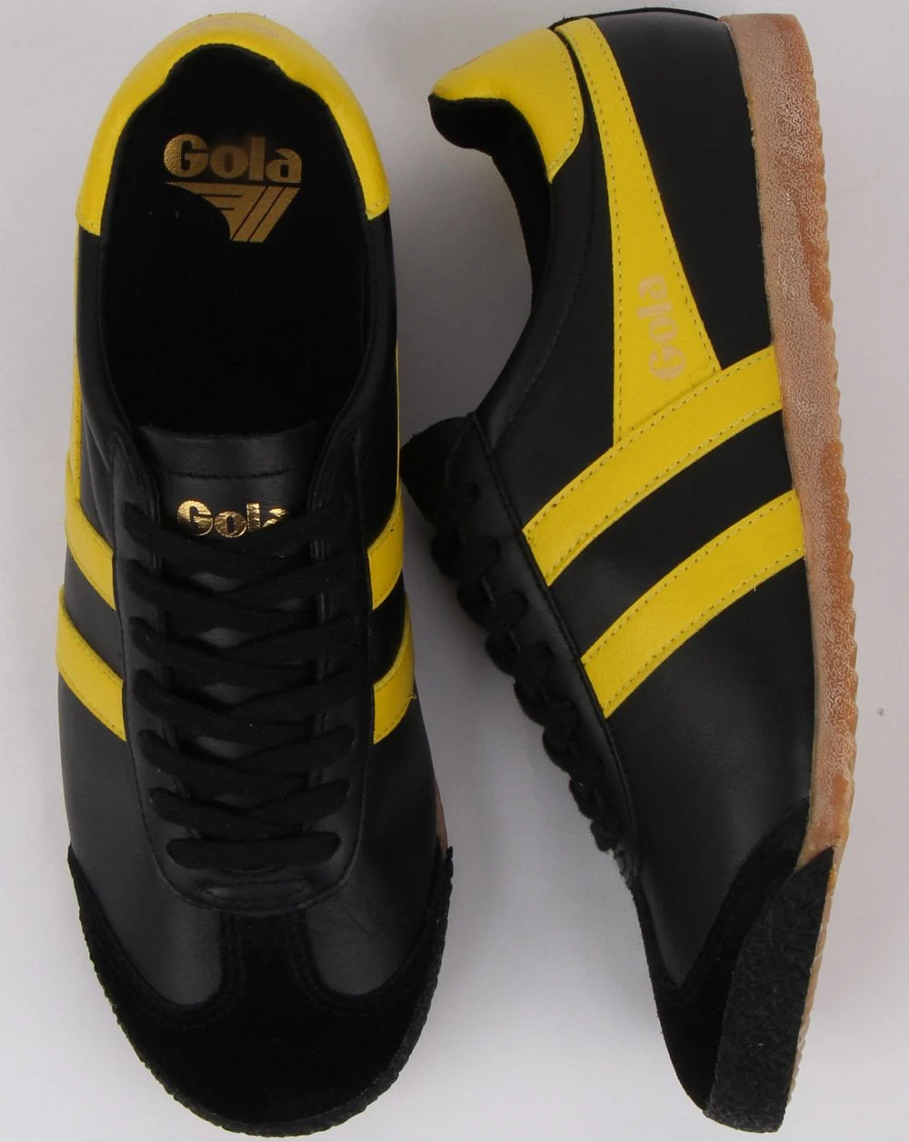Gola Harrier 60s-70s Leather Trainer Black/yellow - Image 2