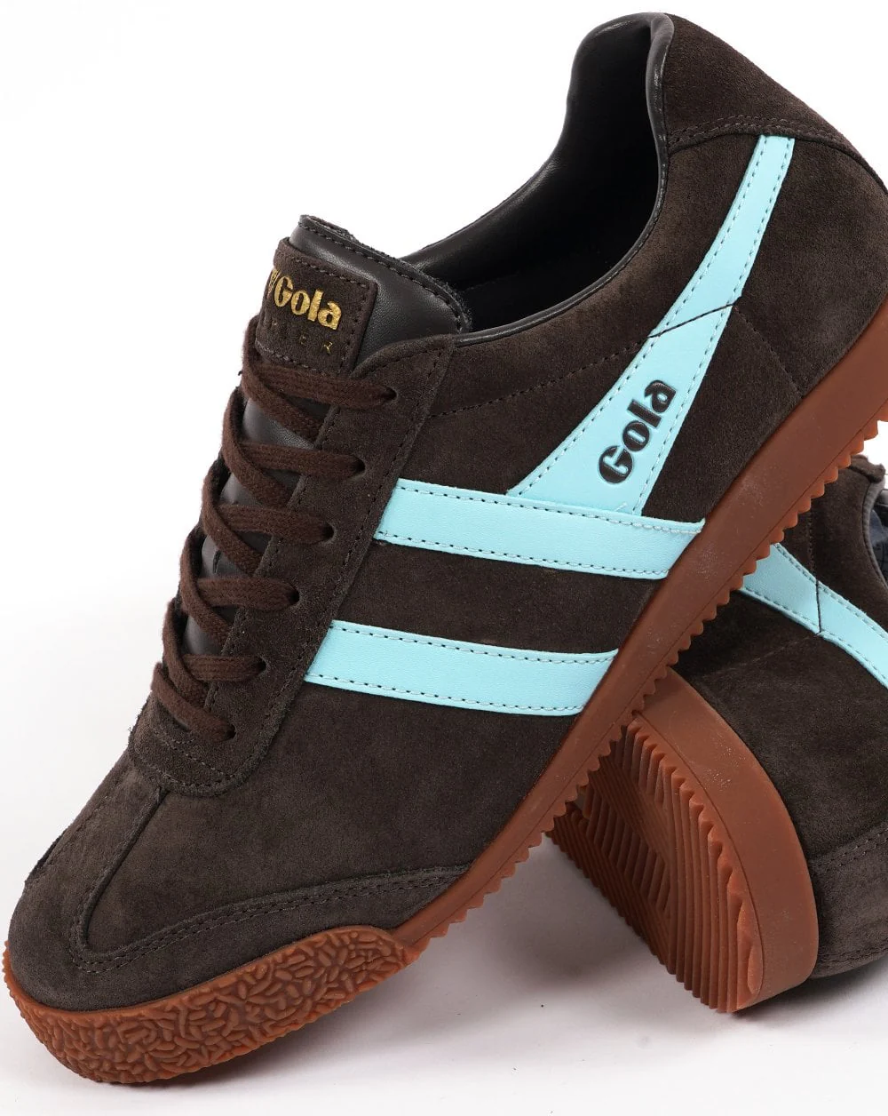 Gola Harrier Suede Trainer Dark Brown / Sky Blue
