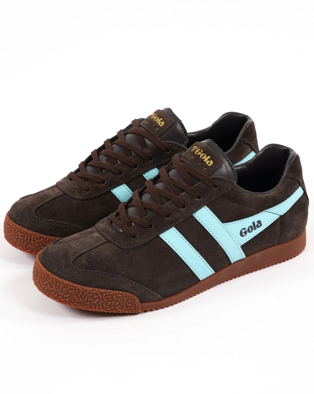 Gola Harrier Suede Trainer Dark Brown / Sky Blue - Image 2