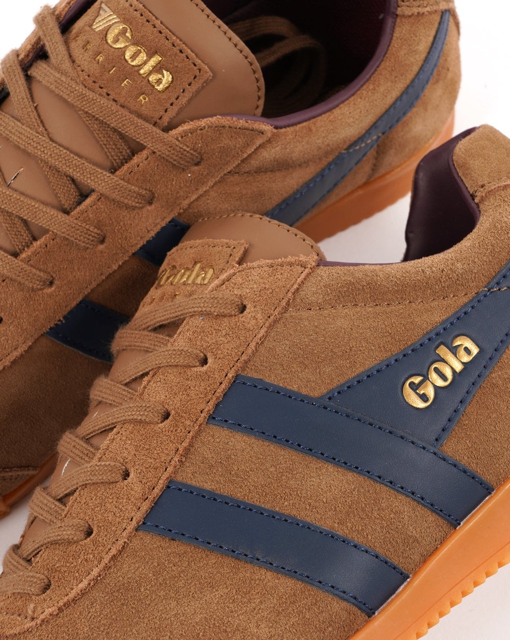 Gola Harrier Suede Trainer Tobacco/Navy/Burgundy - Image 3