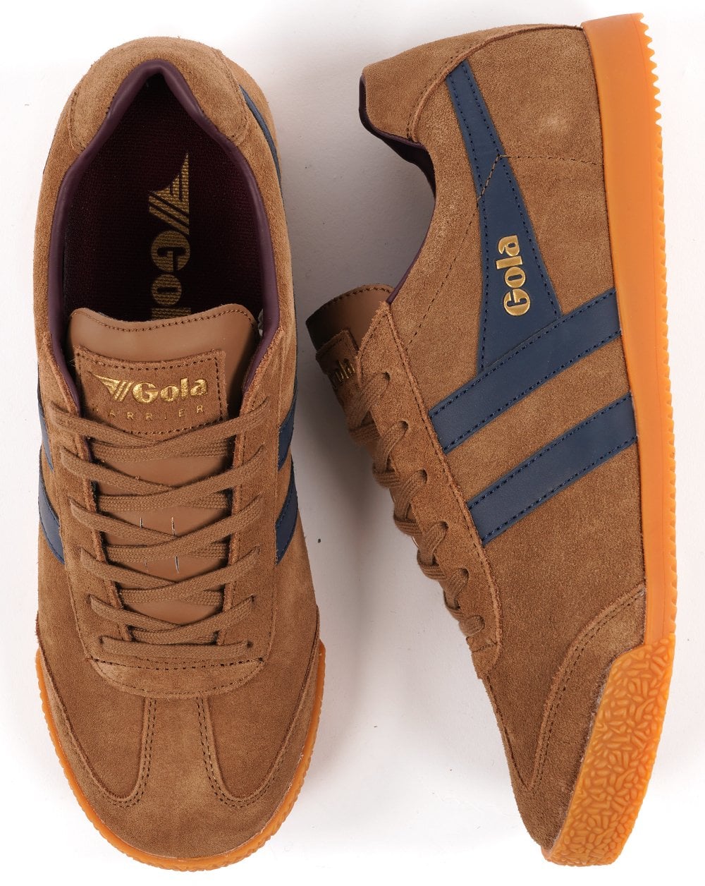 Gola Harrier Suede Trainer Tobacco/Navy/Burgundy - Image 4