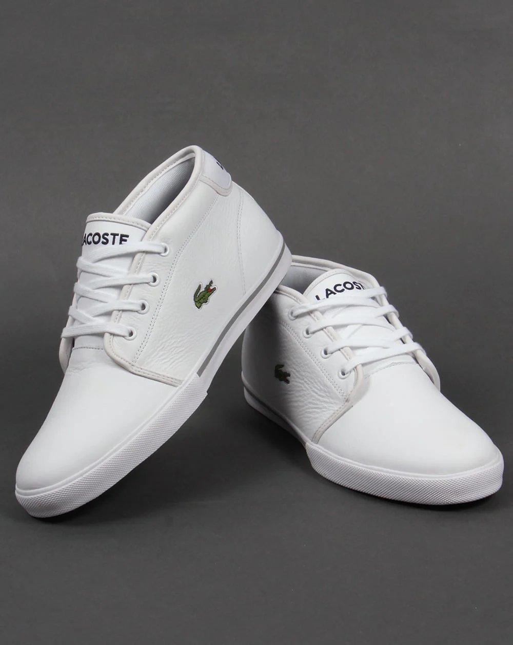 Lacoste Ampthill Leather Trainers White/White - Image 3