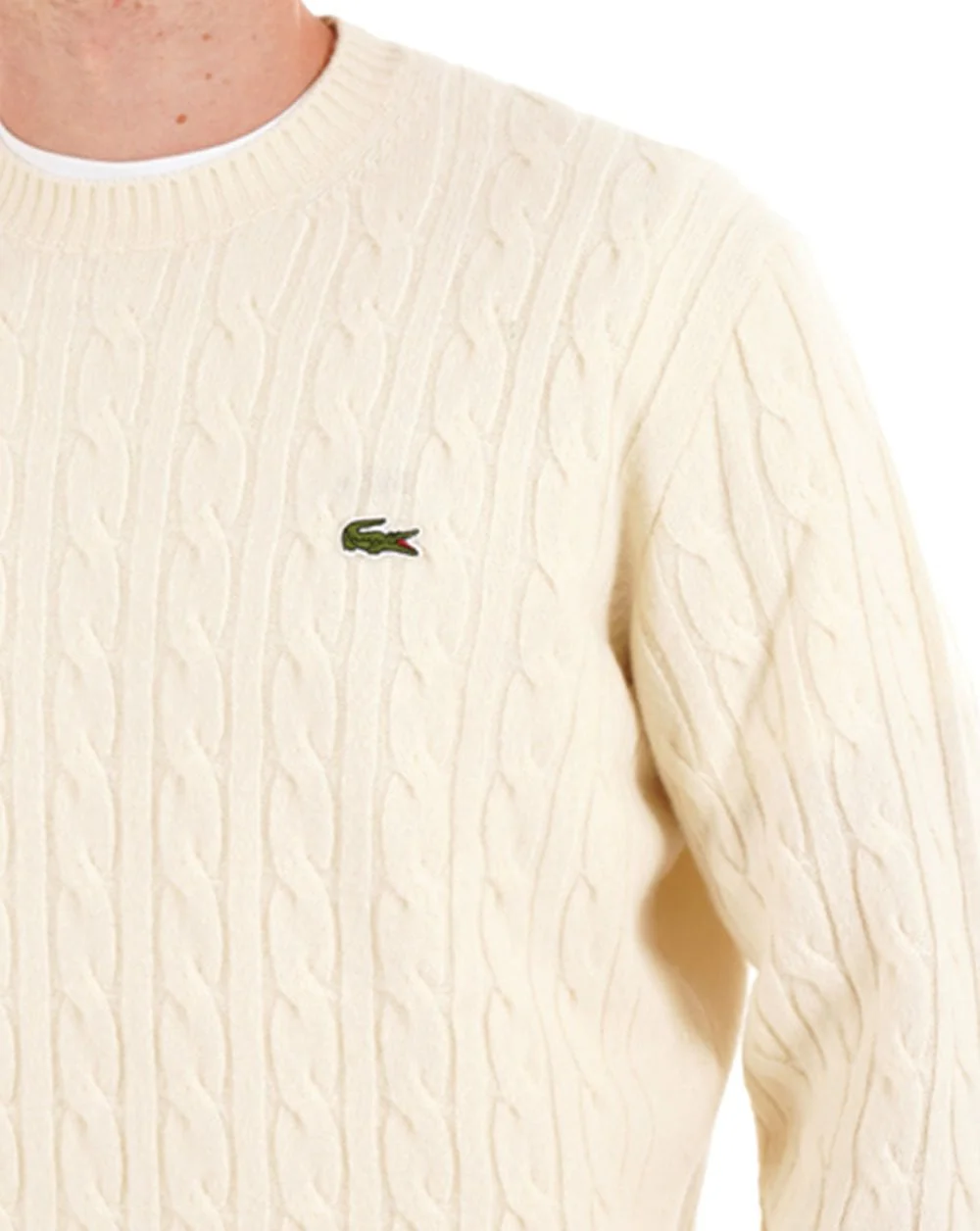 Lacoste Cable Knit Carded Wool Jumper Ecru - Image 2