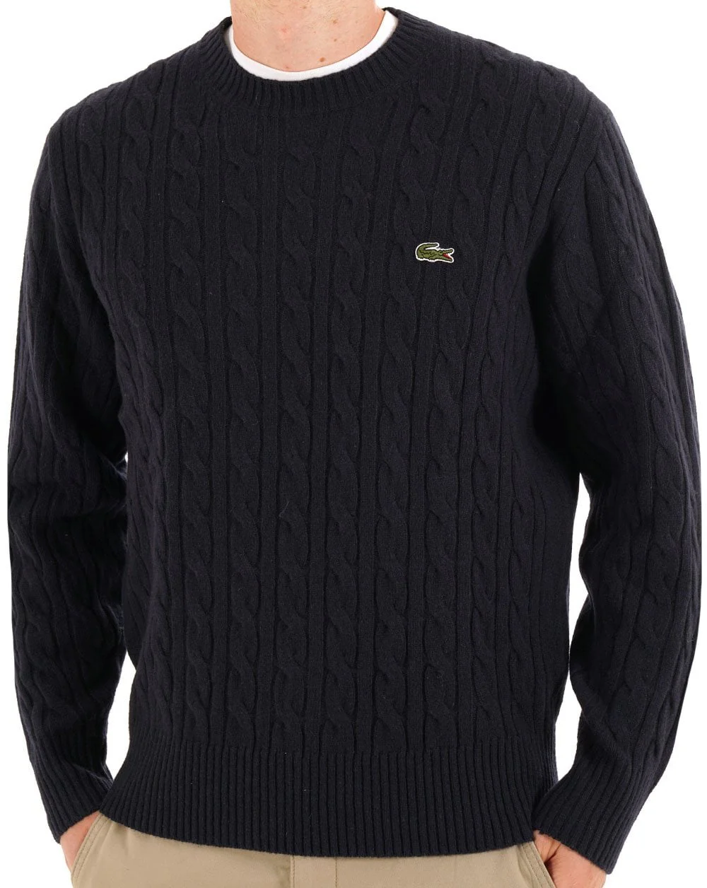 Lacoste Cable Knit Carded Wool Jumper Navy