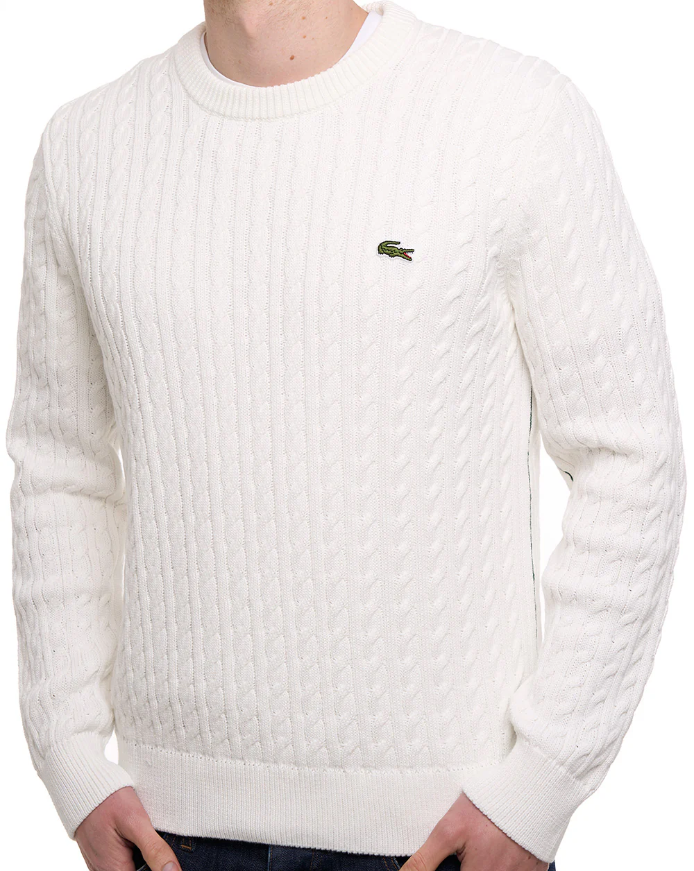 Lacoste Cable Knit Cotton Jumper Flour - Image 3
