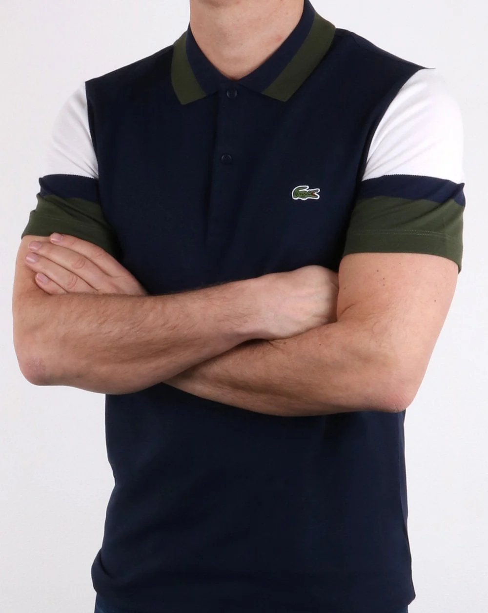Lacoste Colour Sleeve Polo Shirt Navy, White and Green - Image 2
