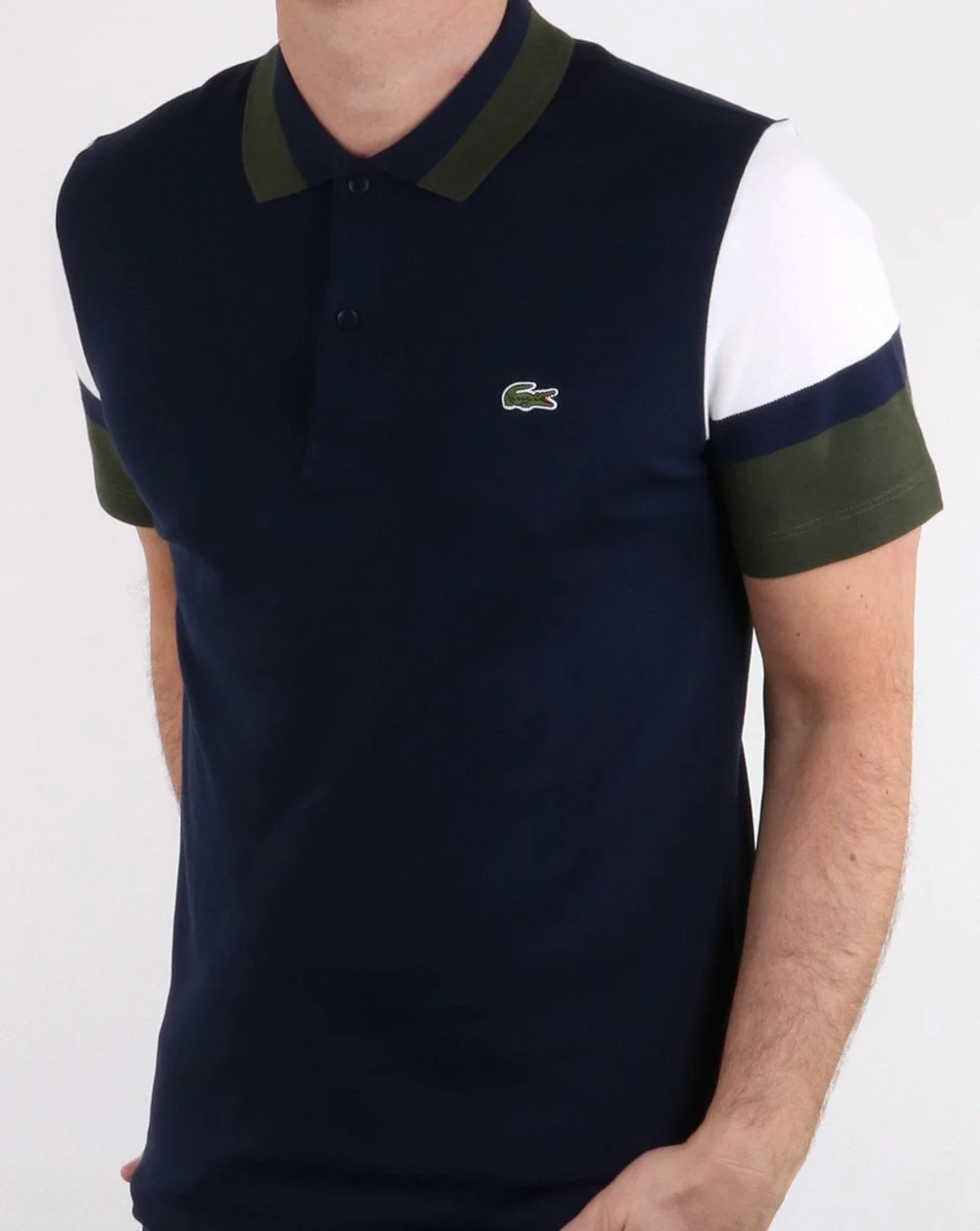Lacoste Colour Sleeve Polo Shirt Navy, White and Green - Image 3