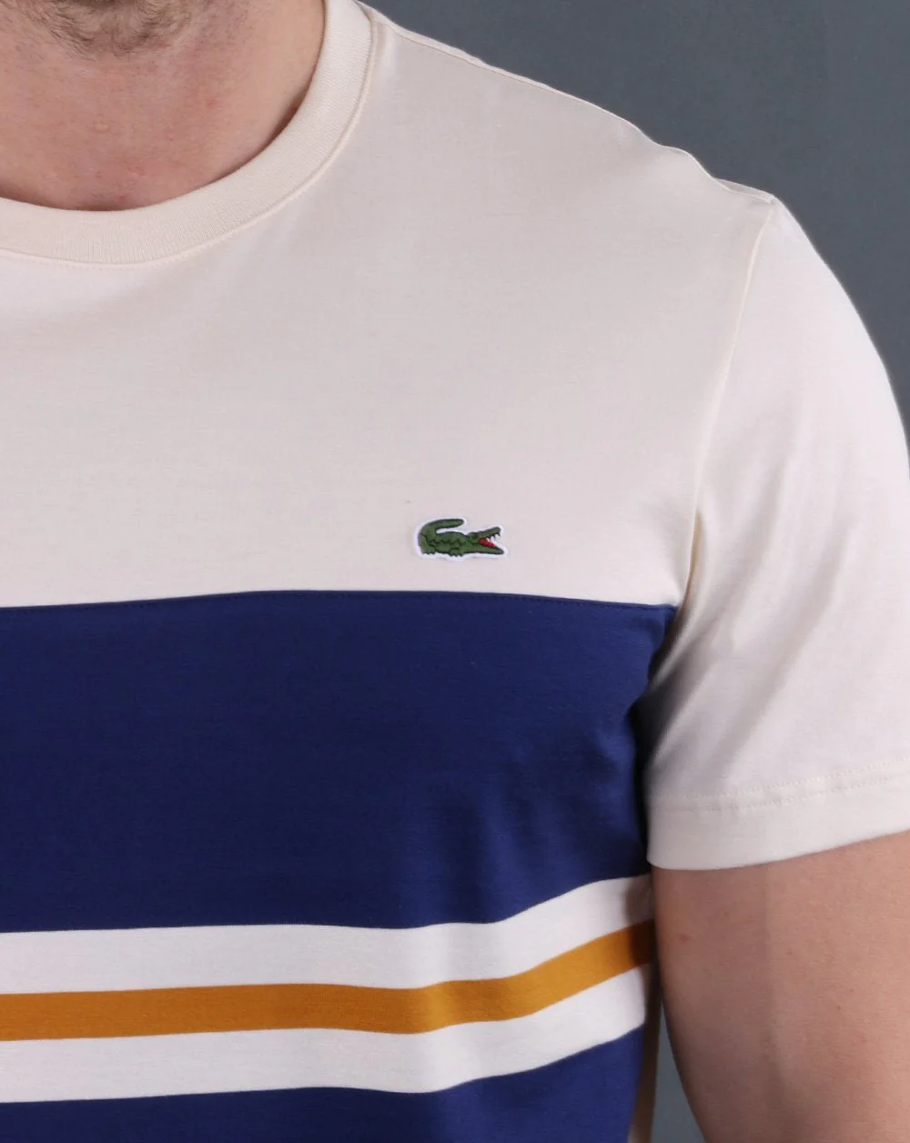 Lacoste Colourblock T-shirt Cream/Navy - Image 2