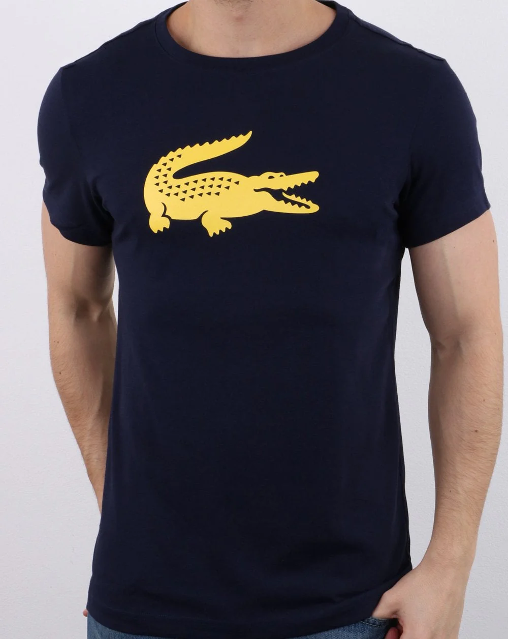 Lacoste Croc Print T Shirt Navy/Lemon - Image 2