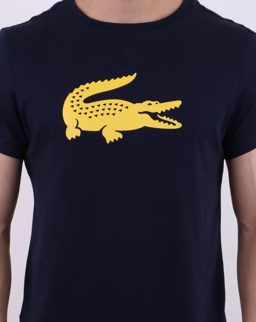 Lacoste Croc Print T Shirt Navy/Lemon - Image 3