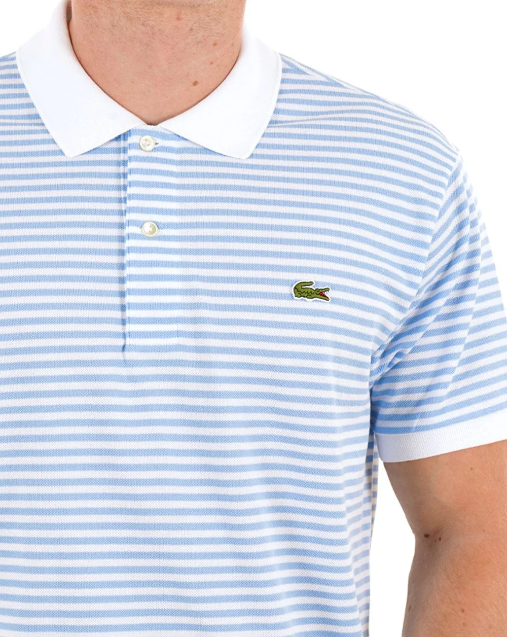 Lacoste Fine Stripe Polo Shirt White/Sky Blue - Image 2