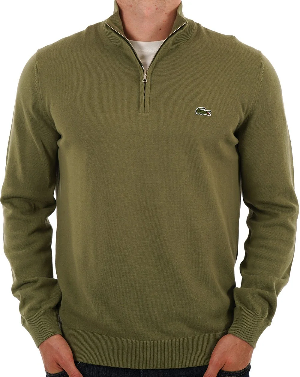 Lacoste Half Zip Knit Jumper Khaki Green - Image 2