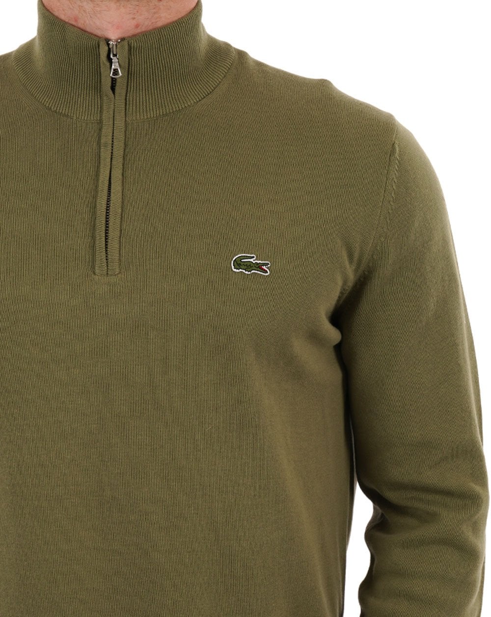 Lacoste Half Zip Knit Jumper Khaki Green - Image 3