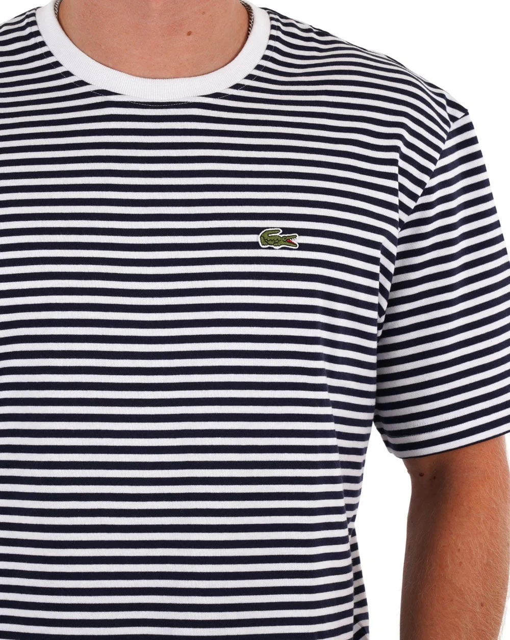 Lacoste Heavy Cotton Striped T Shirt White/Navy - Image 2