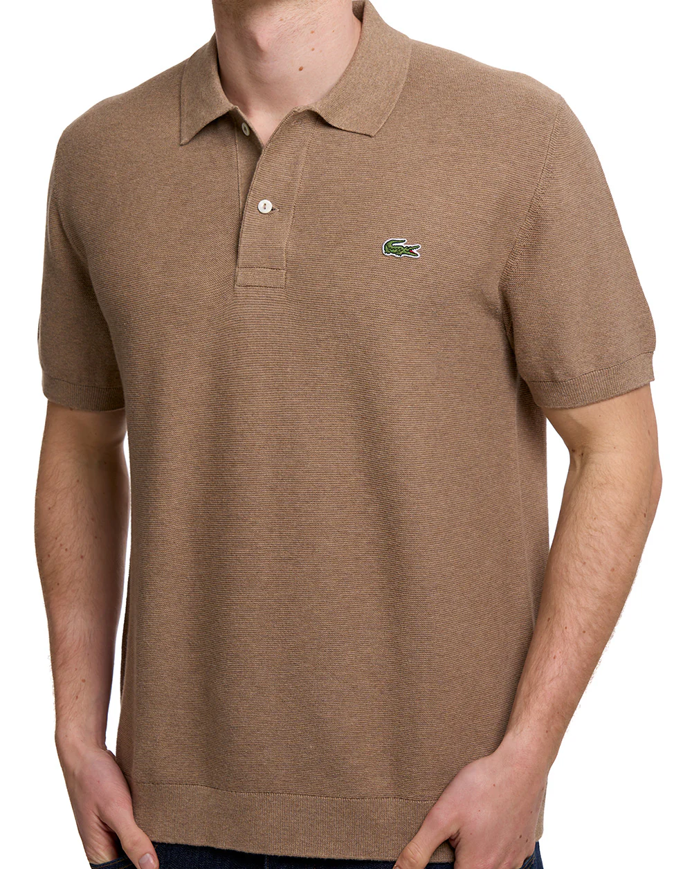 Lacoste Short Sleeve Knitted Polo Sand - Image 2