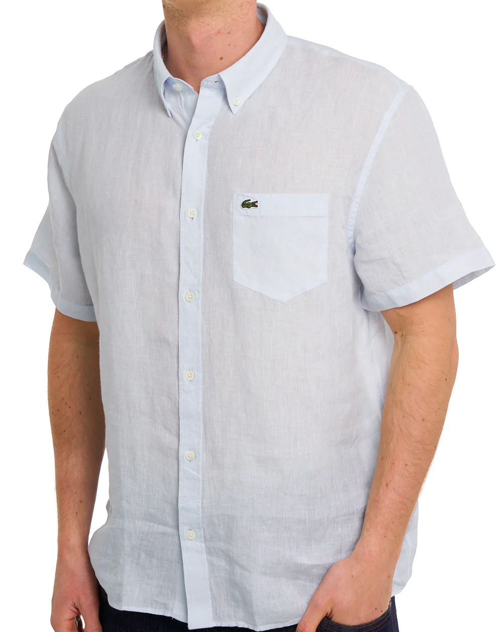 Lacoste Short Sleeve Linen Shirt Light Blue - Image 3