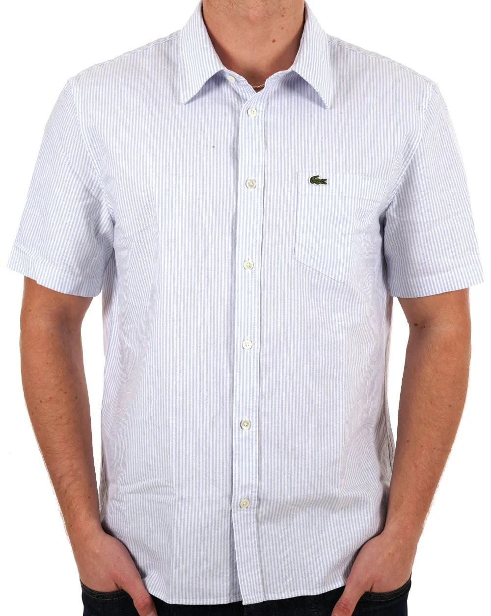 Lacoste Oxford Striped Shirt Sky Blue/White - Image 3