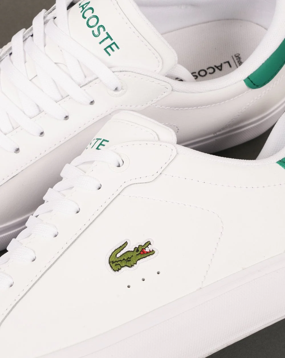 Lacoste Powercourt 125 Leather Trainers White/Green - Image 3
