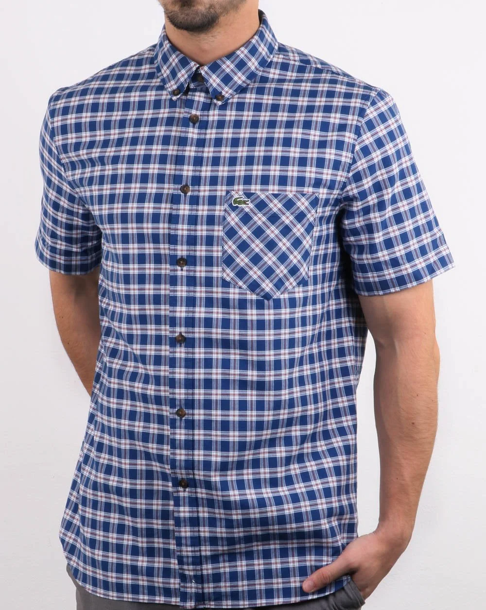 Lacoste Short Sleeve Check Shirt Navy/White - Image 2