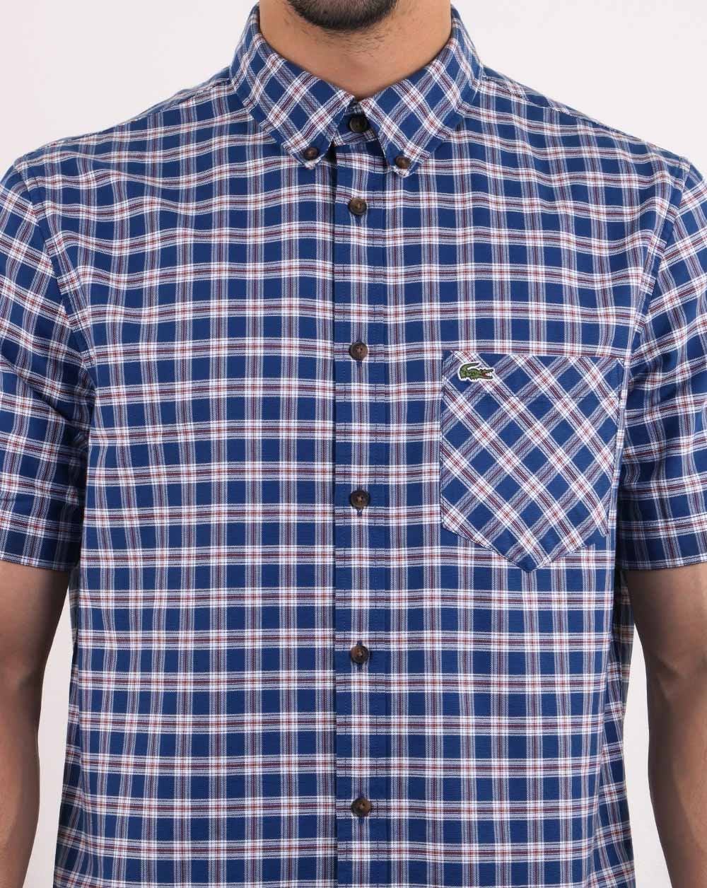 Lacoste Short Sleeve Check Shirt Navy/White - Image 3