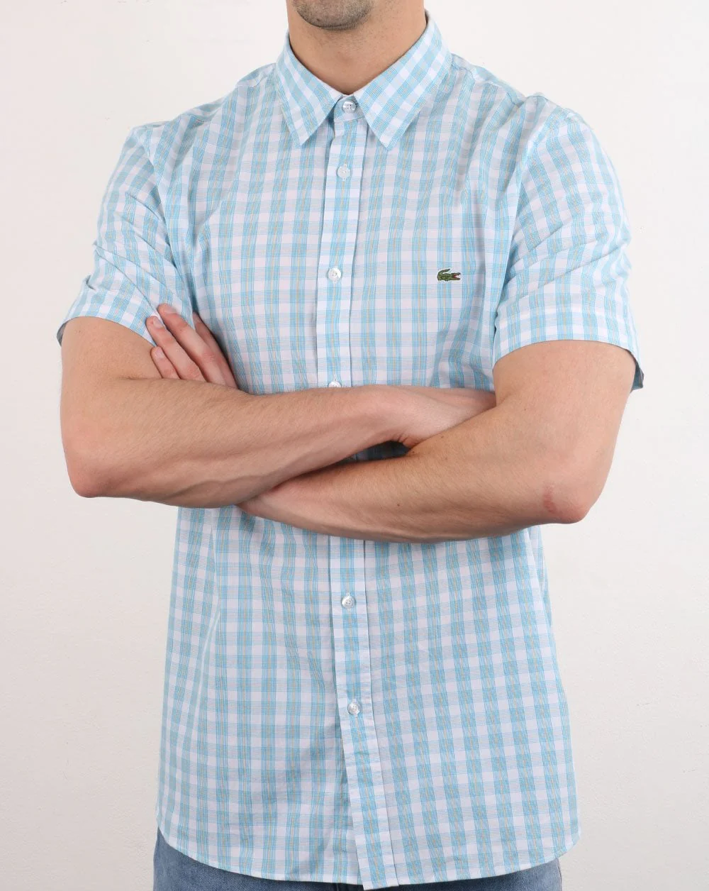 Lacoste Short Sleeve Check Shirt White/Light Blue - Image 3