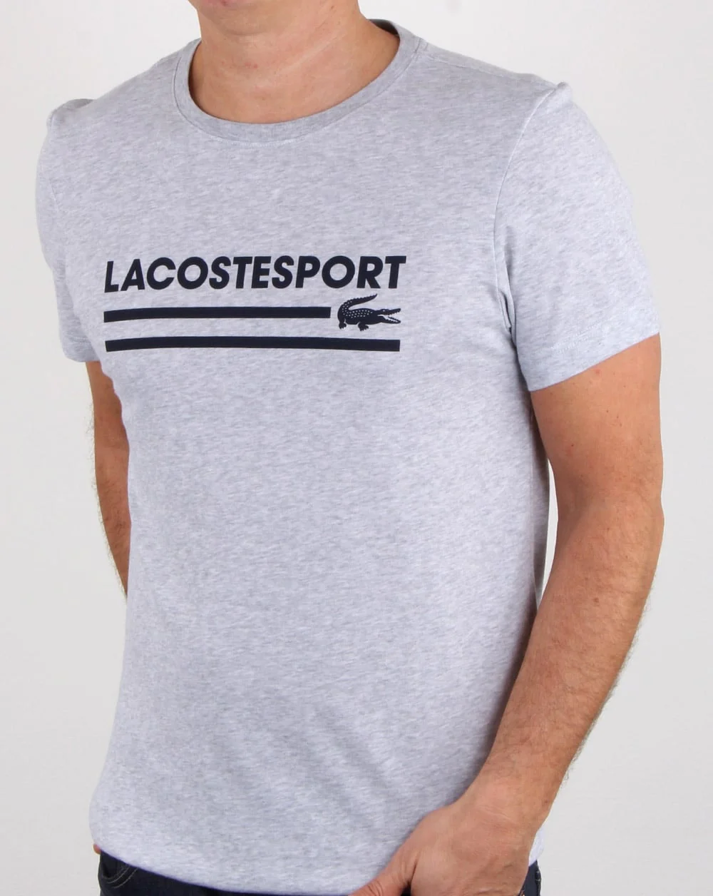 Lacoste Sport Logo T Shirt Silver Chine/navy - Image 3