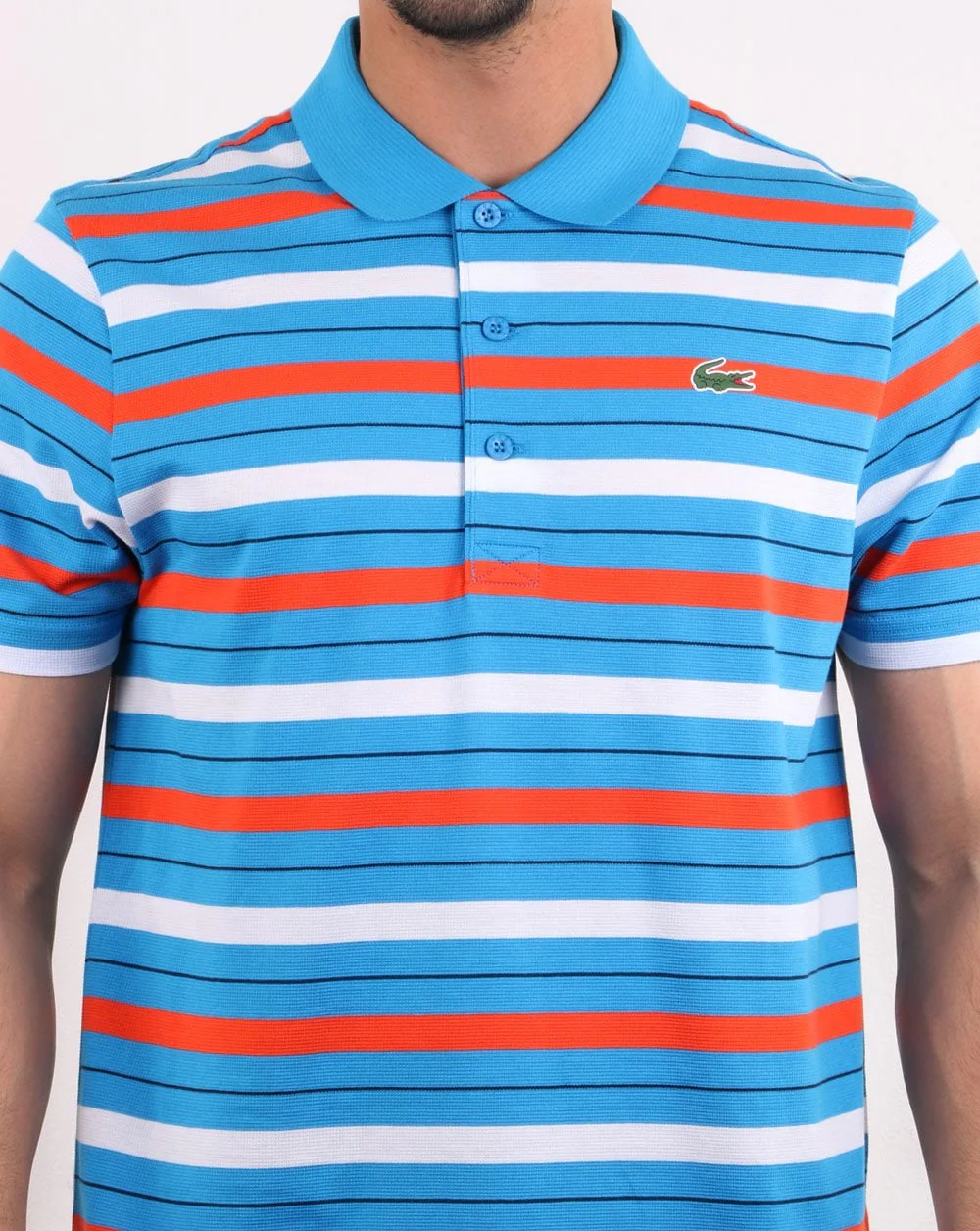 Lacoste Striped Polo Shirt Blue/White - Image 4