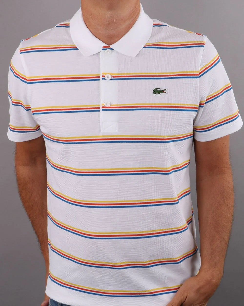 Lacoste Striped Polo Shirt White - Image 4