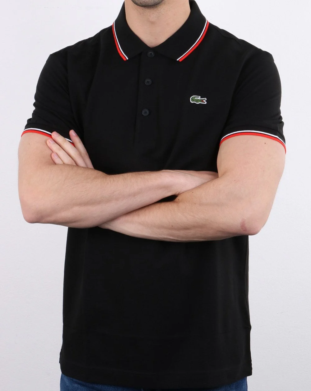 Lacoste Tipped Polo Shirt Black/Red - Image 3