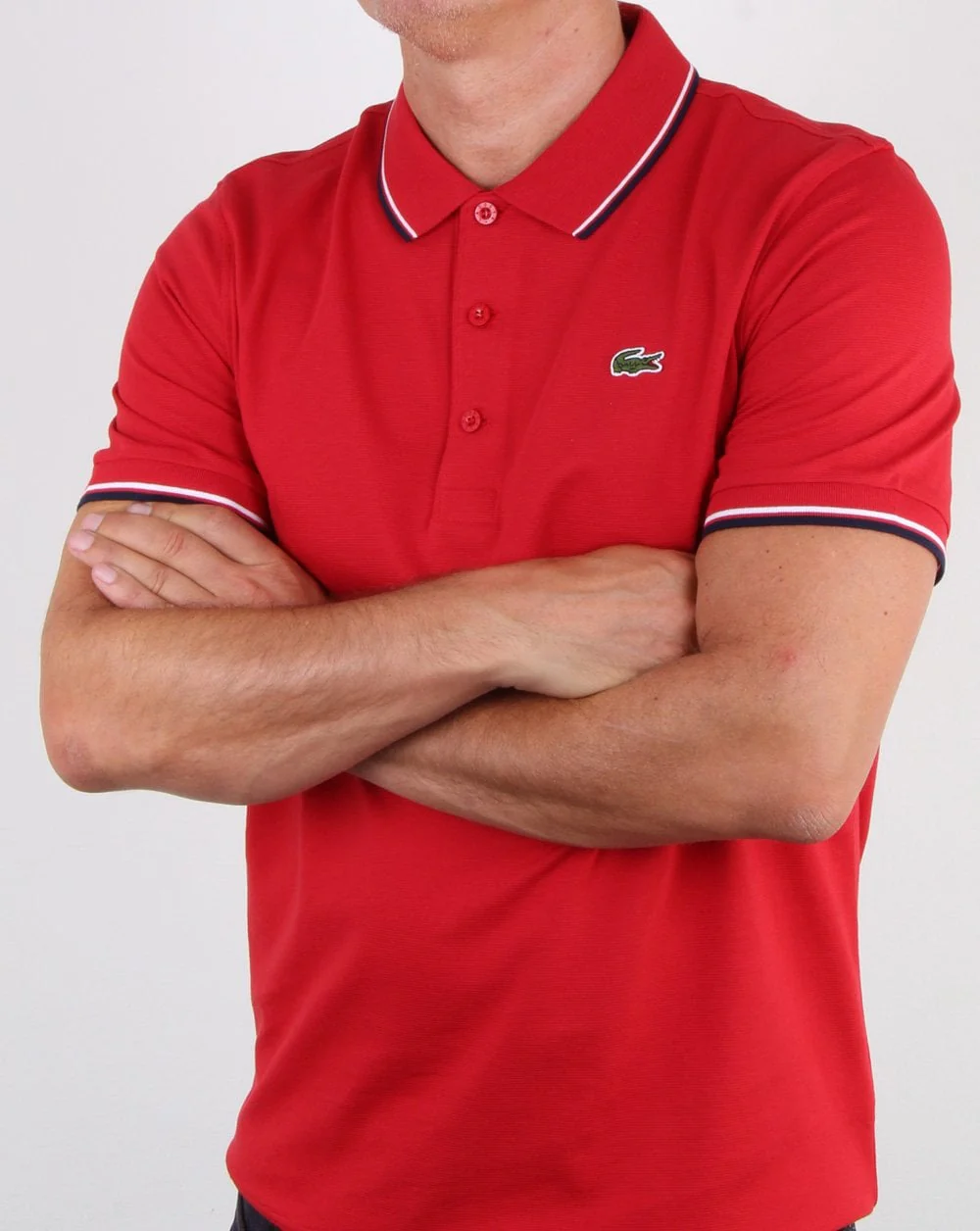Lacoste Tipped Polo Shirt Red/navy - Image 3