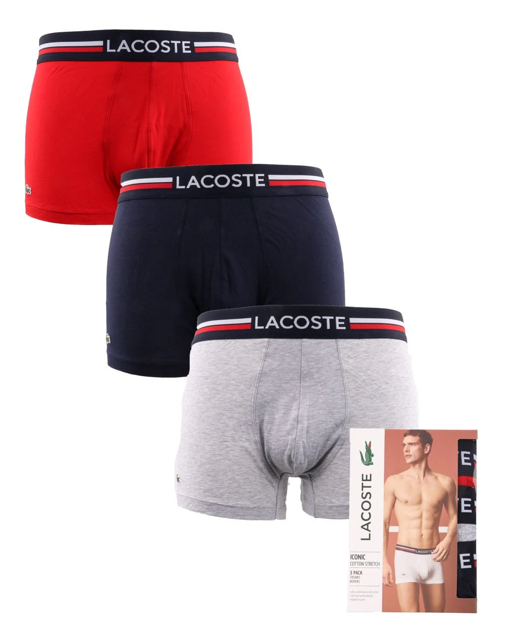 Lacoste Triple Pack Boxer Shorts Navy/Grey/Red