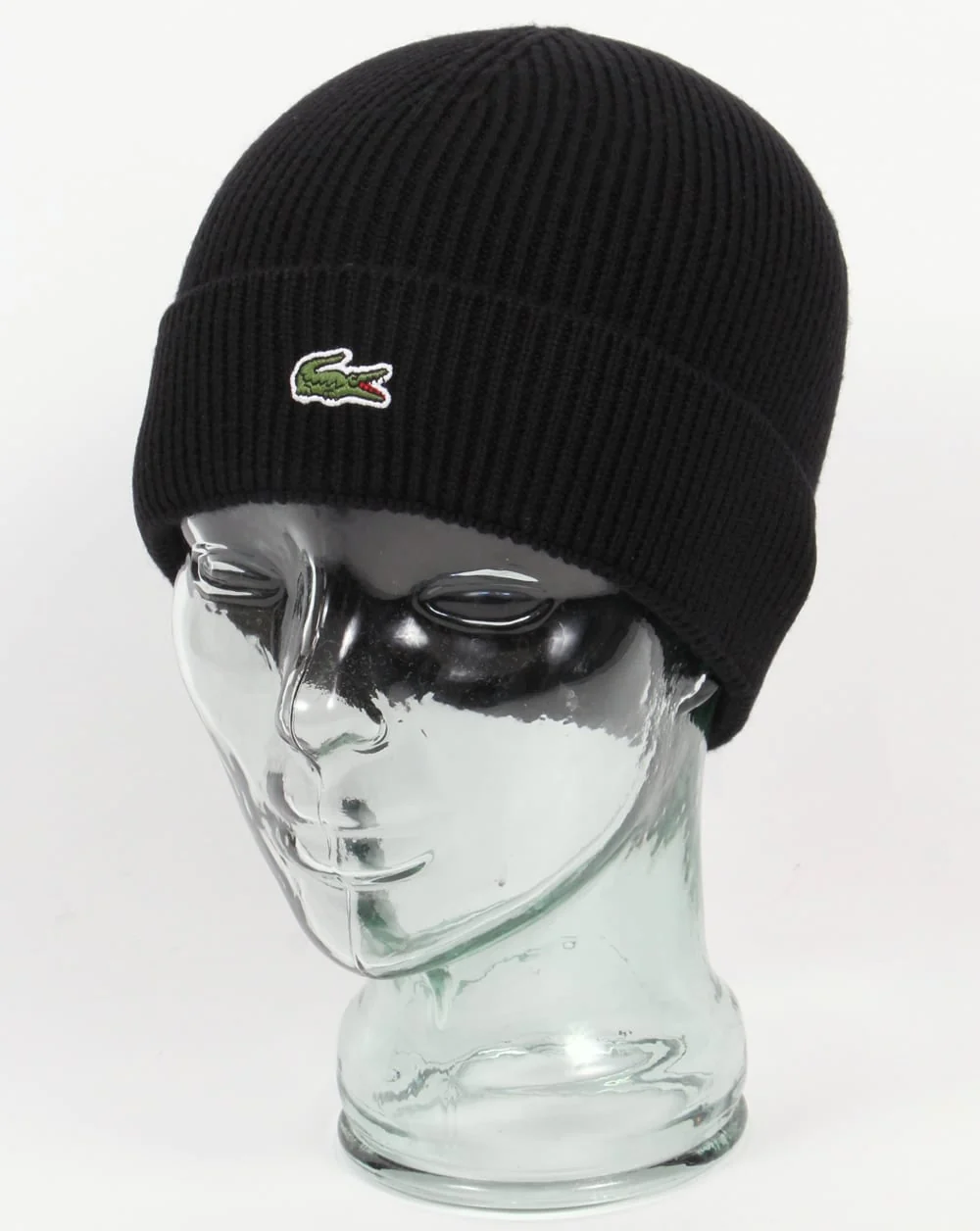 Lacoste Turn Up Ribbed Wool Beanie Black