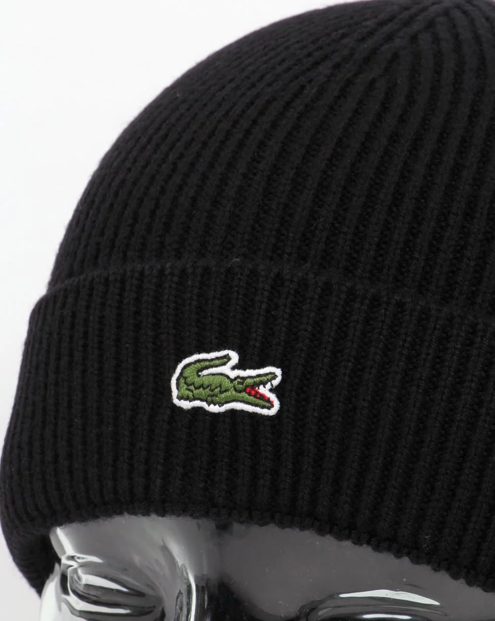 Lacoste Turn Up Ribbed Wool Beanie Black - Image 2
