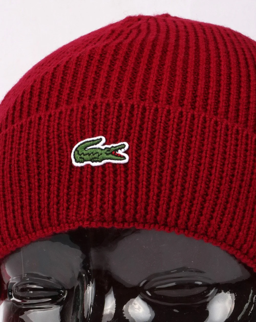Lacoste Turn Up Ribbed Wool Beanie Red - Image 2