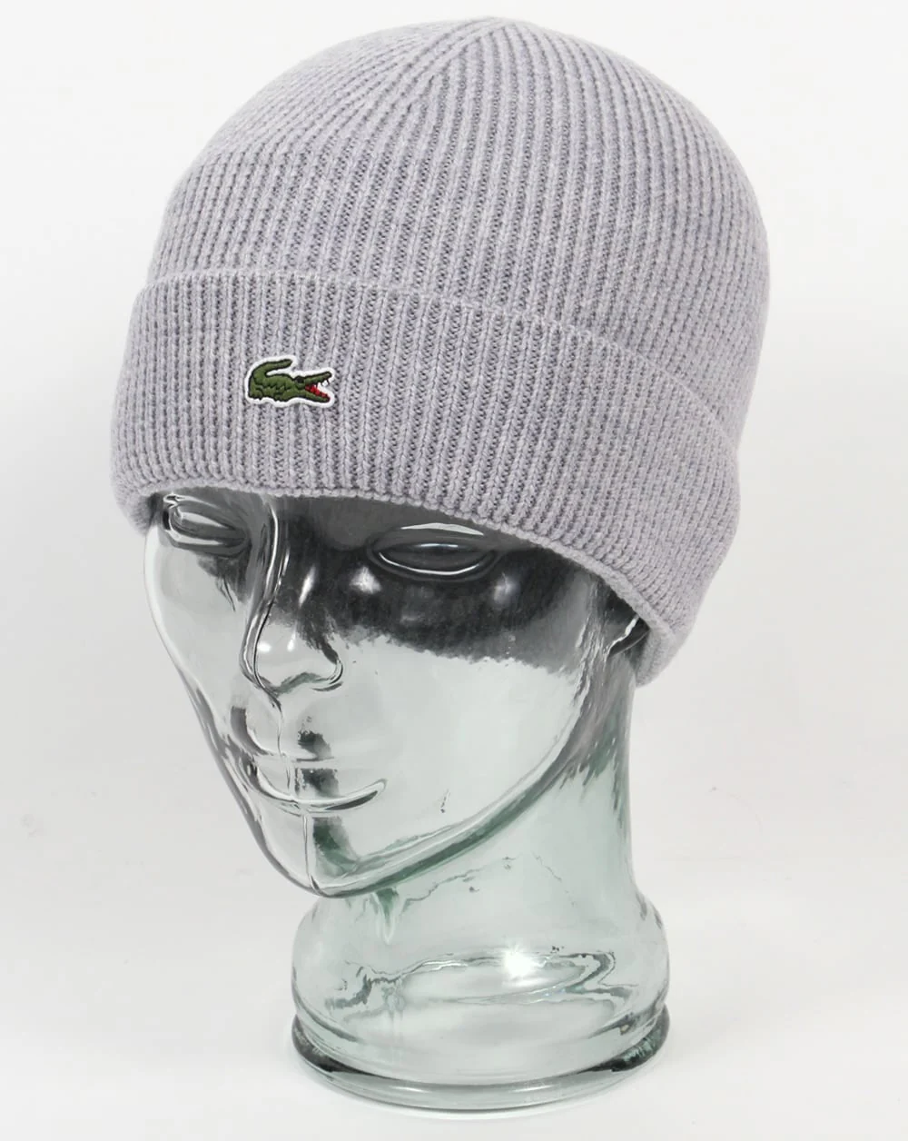 Lacoste Turn Up Ribbed Wool Beanie Silver