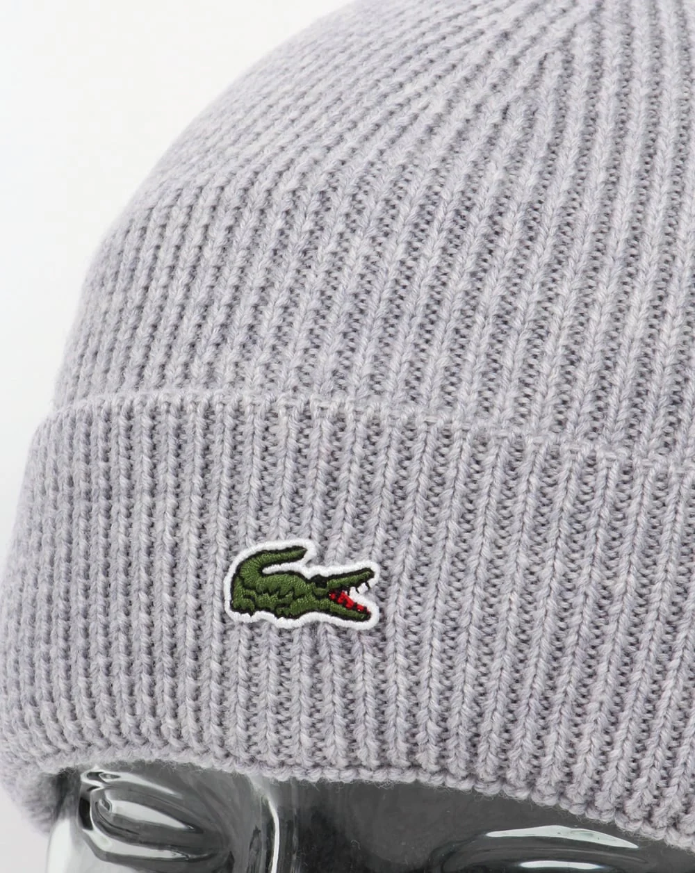 Lacoste Turn Up Ribbed Wool Beanie Silver - Image 2